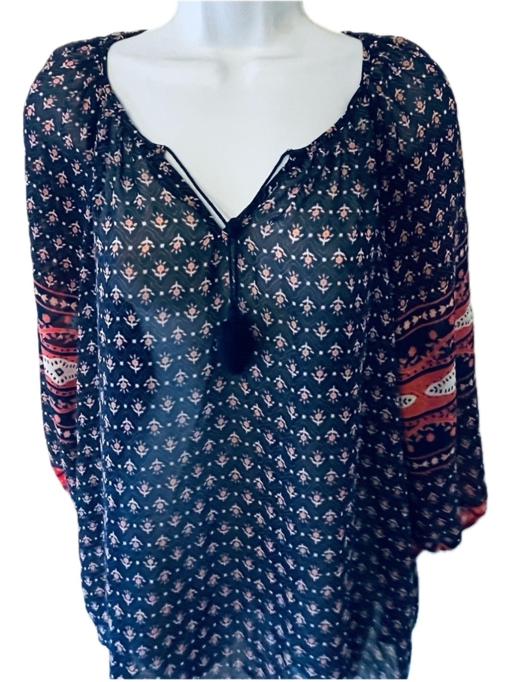 Liz Claiborne Navy Tunic with Coral and White Accent Panels